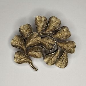 Francios Coro Vintage 50s 60s Curved Branch Brooch Pin Brushed Golden Tone Metal
